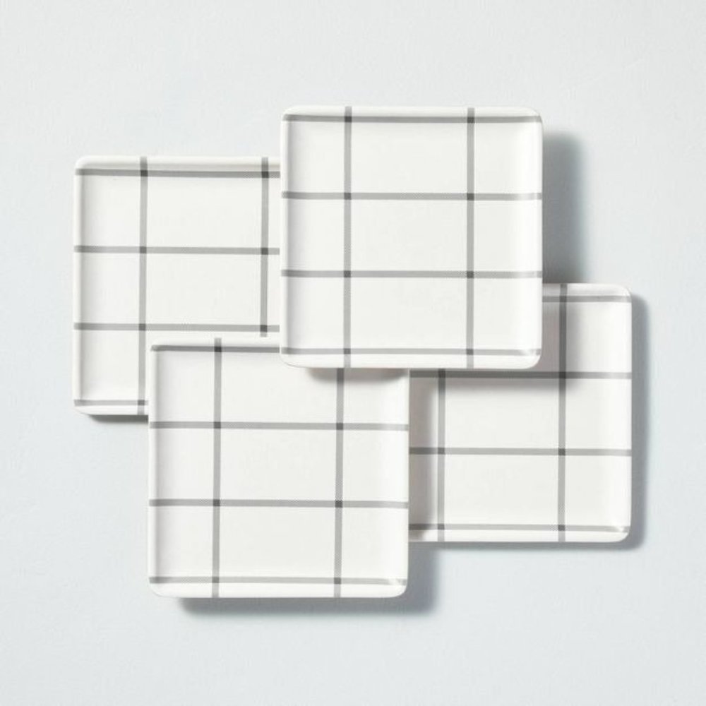 Hearth & Hand Magnolia Grid Pattern Bamboo-Melamine Appetizer Plate Set Gray